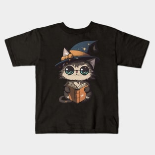 Adorable Magical Cat - Cute Wizard Drawing Kids T-Shirt